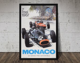 1967 FORMULA 1 MONACO Grand Prix - Digital Download, Printable Art, Vintage Auto Racing Decor, Racecar Print, Racecar Poster