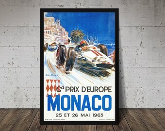 1963 FORMULA 1 MONACO Grand Prix - Digital Download, Printable Art, Vintage Auto Racing Decor, Racecar Print, Racecar Poster