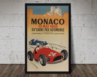 1956 FORMULA 1 MONACO Grand Prix - Digital Download, Printable Art, Vintage Auto Racing Decor, Racecar Print, Racecar Poster