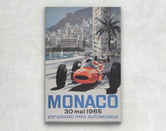 WRAPPED CANVAS - 1965 Formula 1 MONACO Grand Prix - Vintage Auto Racing Poster - Retro Wall Art/ Large Wall Art