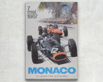 WRAPPED CANVAS - 1967 Formula 1 MONACO Grand Prix - Vintage Auto Racing Poster - Retro Wall Art/ Large Wall Art