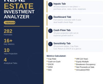 Real Estate Investment Analyzer Google Sheets – Rental Property ROI Calculator (Instant Download)