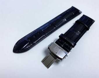 Cinturino per orologio in pelle nera compatibile con Tag Heuer, fibbia in acciaio inossidabile (18 mm/19 mm/20 mm)