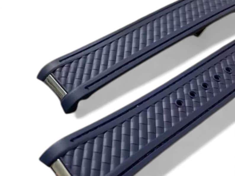 20mm Seamaster Aqua Terra Blue/White Rubber Watch Strap, Stainless Steel Clasp Fast Shipping image 1