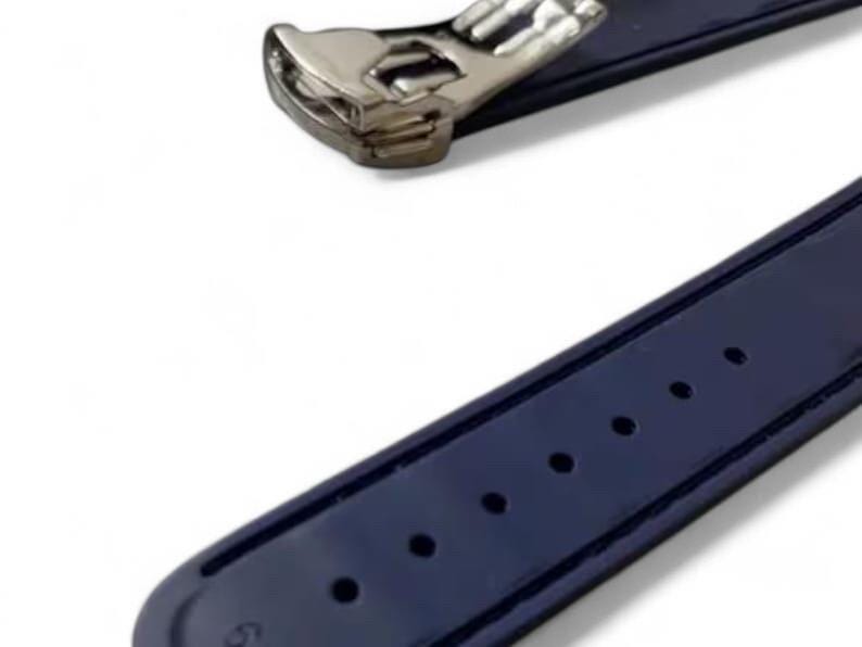 20mm Seamaster Aqua Terra Blue/White Rubber Watch Strap, Stainless Steel Clasp Fast Shipping image 3