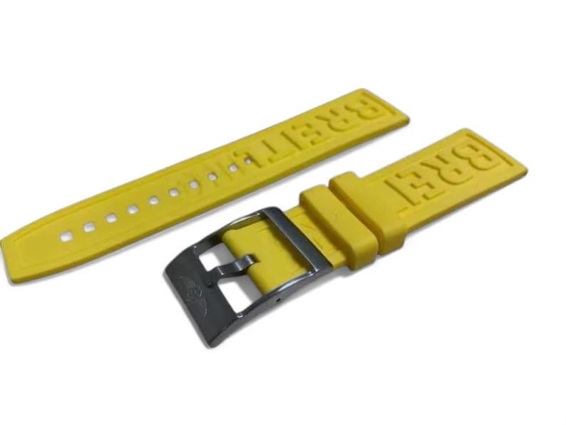 Pasek do zegarka Breitling Yellow z gumy 22 mm/24 mm ze sprzączką ze stali nierdzewnej, szybka wysyłka zdjęcie 2