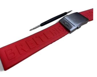 Breitling 22mm/24mm Red Rubber Watch Strap, Stainless Steel Buckle Fast shipping