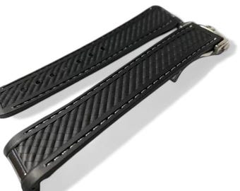 20mm Seamaster Aqua Terra Black Rubber Watch Strap, Stainless Steel Clasp