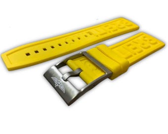 22mm/24mm Breitling Yellow rubber watch strap with stainless steel buckle fast shipping