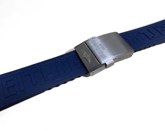 Breitling Dark Blue Rubber Watch Strap 22mm/24mm, Stainless Steel Clasp Fast shipping