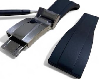 Correa de reloj de caucho negro de 20 mm con cierre de acero inoxidable. Envío rápido.