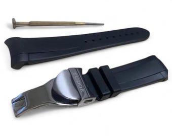 Tudor 22mm Black Rubber wristwatch strap band with stainless steel deployment clasp Fast Shipping