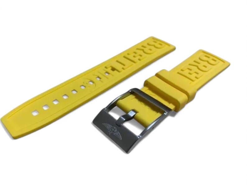 Pasek do zegarka Breitling Yellow z gumy 22 mm/24 mm ze sprzączką ze stali nierdzewnej, szybka wysyłka zdjęcie 1
