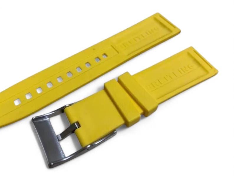 Pasek do zegarka Breitling Yellow z gumy 22 mm/24 mm ze sprzączką ze stali nierdzewnej, szybka wysyłka zdjęcie 3