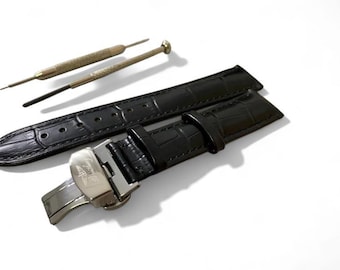 Breitling Lederarmband schwarz mit Edelstahl Verschluss (18 mm/19 mm/20 mm)