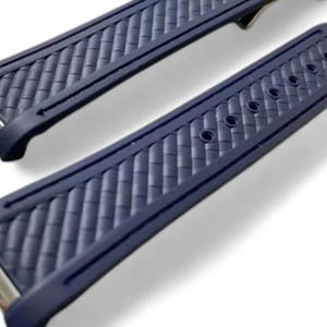 20mm Seamaster Aqua Terra Blue/White Rubber Watch Strap, Stainless Steel Clasp Fast Shipping image 2
