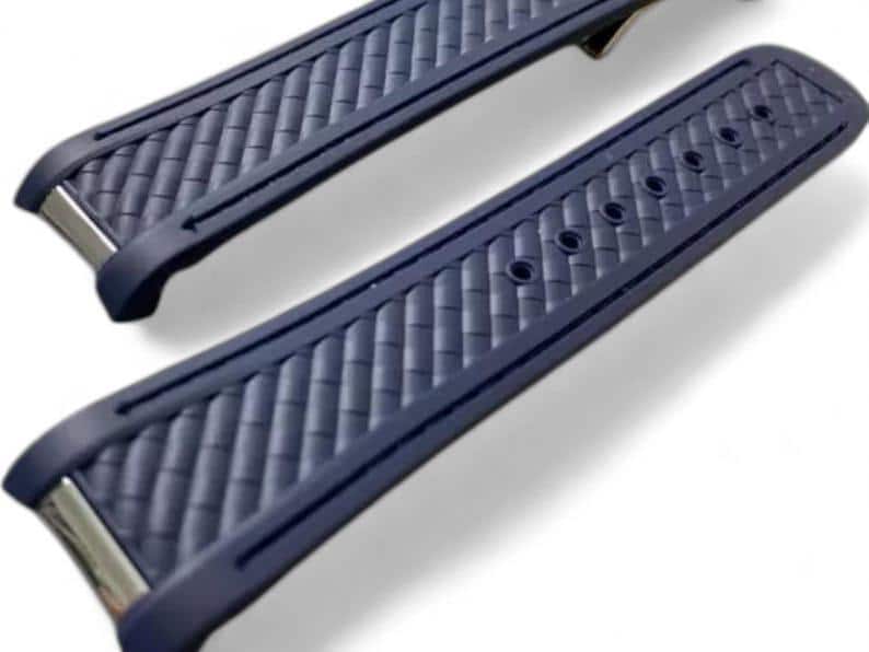 20mm Seamaster Aqua Terra Blue/White Rubber Watch Strap, Stainless Steel Clasp Fast Shipping image 2