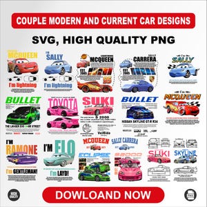 Adorable Couple Car SVG Clipart Bundle - McQueen, Sally, Supra & More!