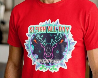 Sleigh All Day Reindeer Graphic Tee | Neon Christmas T-Shirt