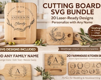 Farmhouse family Cutting Board SVG Bundle | Laser Engraving Designs (Digital Download)