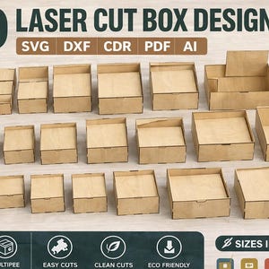 50 Laser Cut Wooden Designs | Sliding Lid, Hinged Box SVG Templates (Digital Download)