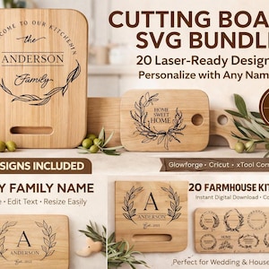 Cutting Board SVG Bundle, 20 Farmhouse Laser Engraving Designs