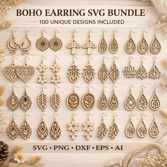 Boho Earring SVG Bundle | 100 Laser Cut Wooden Designs (Digital Download)