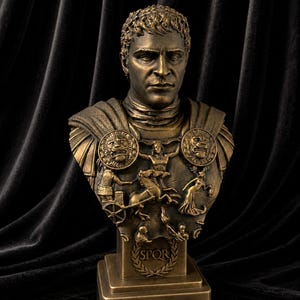 Commodus romersk byst – gladiatorinspirerad resinskulptur – dekor i antik bronsstil