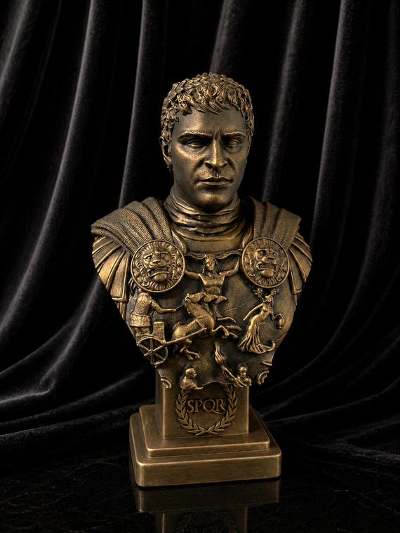 Commodus Roman Bust – Gladiator Inspired Resin Sculpture – Antique Bronze Style Decor