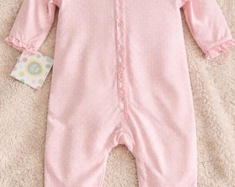 Little Me Pink Polka Dot Zip Footed Sleeper 3M | Embroidered Baby Girl Pajamas NWT