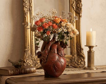 Anatomical Heart Vase Sculpture, Gothic Floral Decor, Dark Academia Home Accent
