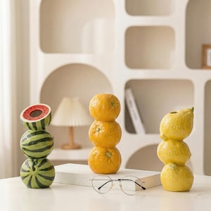 Handgemachter Obst-Keramik-Übertopf, handbemalter Orange-Zitronen-Wassermelonen-Sukkulententopf, niedliche Terrakotta-Vase im Sommerstil, Wohnkultur-Geschenk