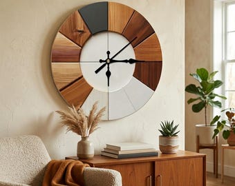 Handcrafted Wooden Wall Clock | Rustic Modern Decorative Timepiece | Silent, Non-Ticking Wall Art | Unique Gift for Home & Office