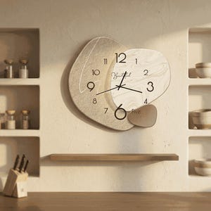 Modern Abstract Wall Clock, Minimalist Textured Resin & Wood Design, Neutral Boho Home Decor, Silent Wall Clock Gift for Living Room