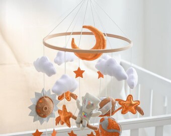 Safari Animals or Astronaut Mobile, Felt Stars Nursery Decor, Space Theme or Jungle Crib Toy, Choice of Style, Baby Shower Gift