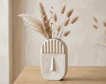 Abstract Face Ceramic Vase, Minimalist Sculptural Planter, Modern Art Home Decor, Nordic Style Vase Set, Unique Gift for Her