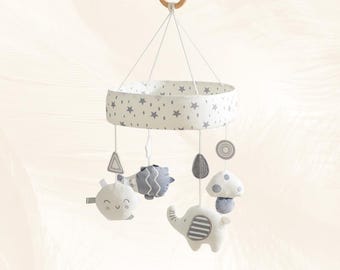 Soft Fabric Elephant Baby Mobile, Neutral Nursery Decor, Soft Fabric Safari Animals, Crib Hanging Toy, Gender Neutral Shower Gift for Babys