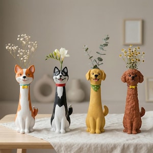 Cute Dog Planter Vase, Resin Puppy Flower Pot, Corgi Golden Retriever Husky Poodle Plant Holder, Decorative Desk Planter, Gift for Dog Lover