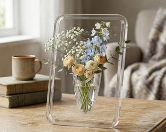 Modern Acrylic Frame Vase, Clear Floating Flower Vase, Minimalist Nordic Home Decor, Hydroponic Table Centerpiece Gift