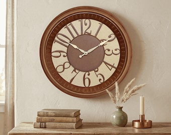 Vintage Retro Wall Clock British Style, Antique Inspired Round Clock in Creamy White or Wood Finish,Classic Home Decor Gift for Housewarming