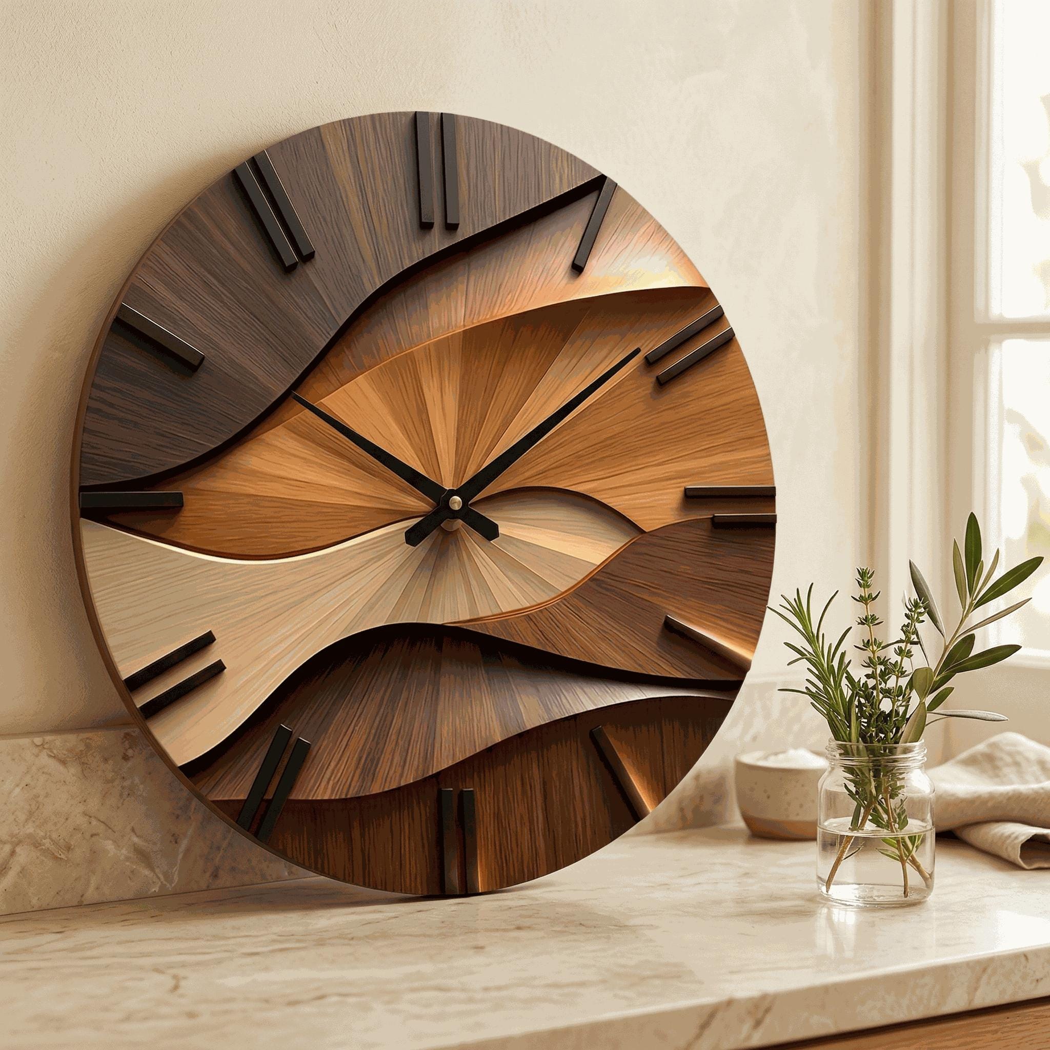 Yumyolk Horloge Murale Ronde Silencieuse 53cm - Fonctionnement Piles, Design Vintage Noir Et Brun Pour Intérieur