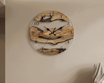 Live Edge Wood Wall Clock, Rustic Epoxy Resin Clock with Roman Numerals, Modern Farmhouse Decor, Unique Gift for Him or Her