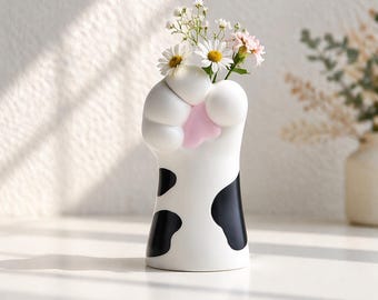 Cute Cat Paw Resin Vase, Minimalist Animal Planter, Handmade Decorative Flower Holder, Aesthetic Desk Decor Gift for Cat Lovers