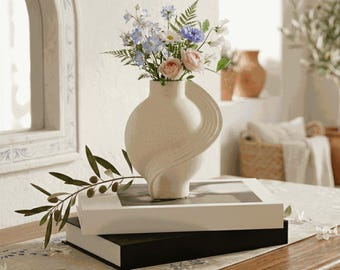 Modern Spiral Ceramic Vase, Minimalist Sculptural Flower Vase, Nordic Home Decor Accent, Artistic Statement Piece, Gift for Her