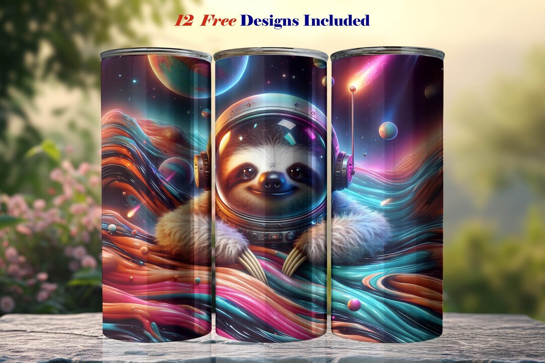 Astro Sloth Tumbler Sublimation Design, 20 Oz Seamless Wrap (digital ...