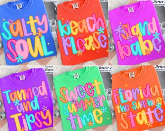 Summer Glow PNG Bundle | Preppy Beach Vibes Designs | Salty Summer, Vacation Aesthetic, Trendy Sublimation PNG Download