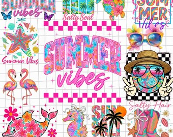 Preppy Summer Sublimation Bundle | Trendy Summer PNG Designs | Beach Vacation, Girls Trip, Sunshine Aesthetic, Cricut Digital Download