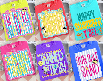 Vibrant Sunshine Beach Life PNG Bundle | Preppy Neon Summer Designs | Girls Trip, Beach Vacation, Retro Summer Sublimation PNG Download