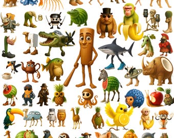 Paquete de imágenes PNG de personajes de memes italianos de Brainrot, paquete de imágenes prediseñadas de memes virales divertidos, diseños de humor de la Generación Z, PNG de tendencia de TikTok, descarga digital