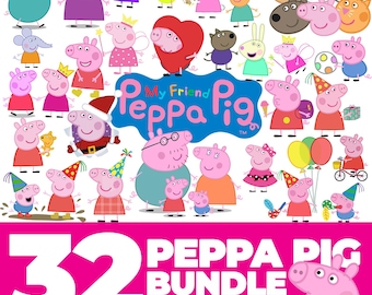 Peppa Pig Clipart Bundle | Cartoon Pig Family svg, png, eps, dxf (Digital Download)